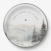 Assiettes En Carton Dusky Winter Snow Mountain Mariage paysage (Devant)
