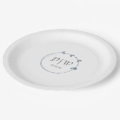 Assiettes En Carton Dusty Bleu Simple Coeur Wreath Mariage Monogramme (Angle)