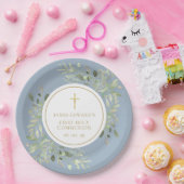 Assiettes En Carton Dusty Bleu Vert Première Communion Sainte (Fête)