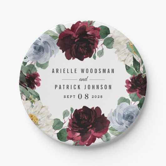 Assiettes En Carton Dusty Blue and Burgundy Cranberry Fall Event (Devant)