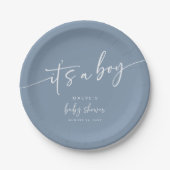 Assiettes En Carton Dusty Blue Baby shower papier Plaque moderne garço (Devant)
