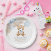 Assiettes En Carton Dusty Blue Boho Teddy Bear Bébé Garçon Douche (Fête)