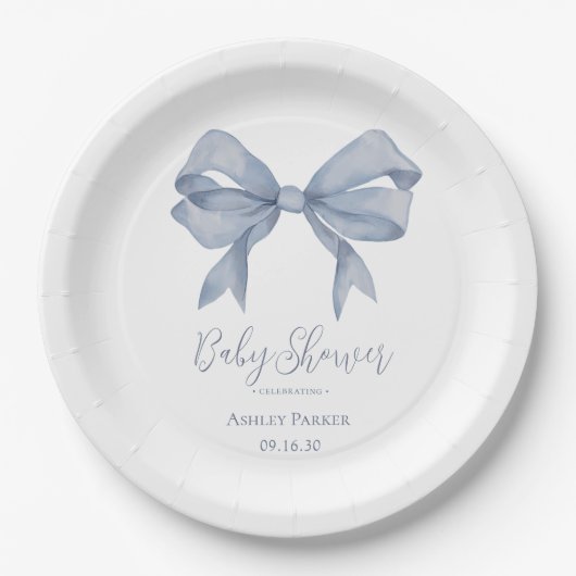 Assiettes En Carton Dusty Blue Bow Boy Baby shower (Devant)