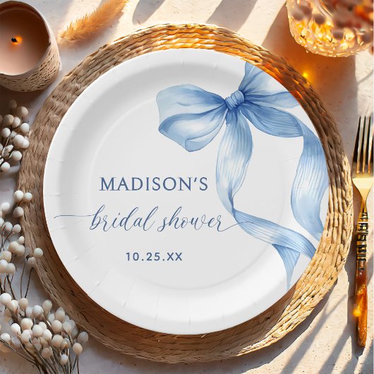 Assiettes En Carton Dusty Blue Bow Elle noue la Fête des mariées de no