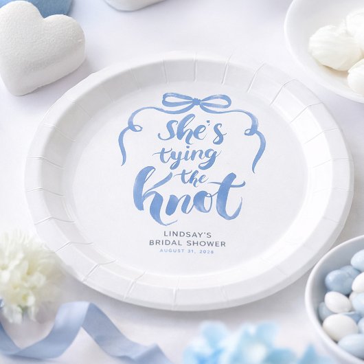 Assiettes En Carton Dusty Blue Bow She's Tying the Knot Bridal Shower