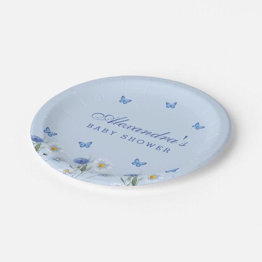 Assiettes En Carton Dusty Blue Butterfly Boho Baby shower Fleur sauvag (Angle)
