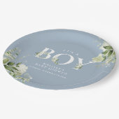 Assiettes En Carton Dusty Blue C'est un garçon vert lettre Baby shower (Angle)