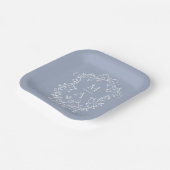 Assiettes En Carton Dusty Blue Classic Floral Crest Monogram Mariage (Angulaire)