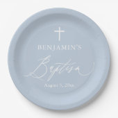 Assiettes En Carton Dusty Blue Croix blanche Boy Baptiser Plaques de f (Devant)