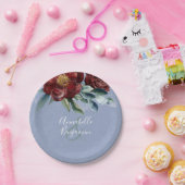 Assiettes En Carton Dusty Blue et Cranberry Burgundy Mariage (Fête)