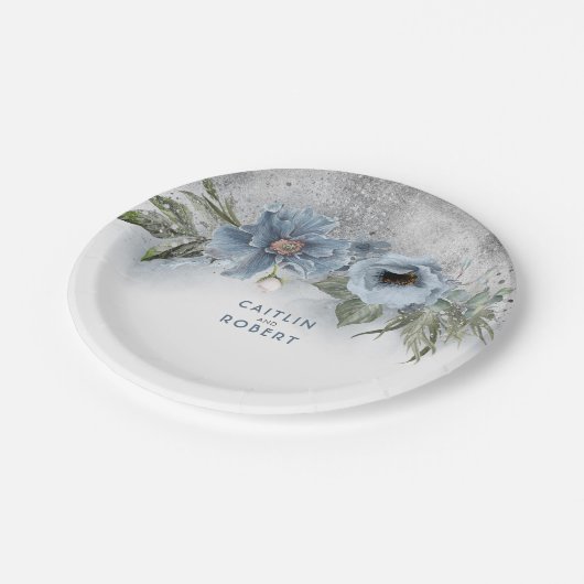 Assiettes En Carton Dusty Blue et Silver Parties scintillant Élégant m (Angle)
