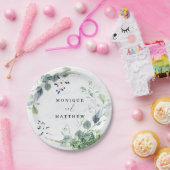 Assiettes En Carton Dusty Blue Eucalyptus Vert Mariage rustique (Fête)