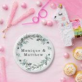 Assiettes En Carton Dusty Blue Eucalyptus Vert Mariage rustique (Fête)