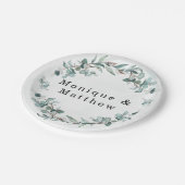 Assiettes En Carton Dusty Blue Eucalyptus Vert Mariage rustique (Angle)