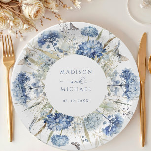 Assiettes En Carton Dusty Blue Fleur sauvage Floral Boho Mariage