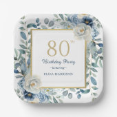 Assiettes En Carton Dusty Blue Floral 80e anniversaire (Recto)