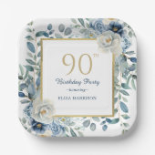 Assiettes En Carton Dusty Blue Floral 90e anniversaire (Recto)