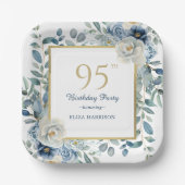 Assiettes En Carton Dusty Blue Floral 95e anniversaire (Recto)