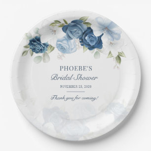 Assiettes En Carton Dusty Blue Floral Bloom Eucalyptus Succulent