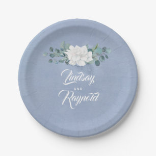 Assiettes En Carton Dusty Blue Floral Mariage