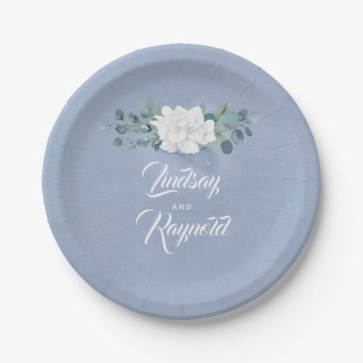 Assiettes En Carton Dusty Blue Floral Mariage (Devant)