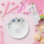 Assiettes En Carton Dusty Blue Floral Mariage (Fête)