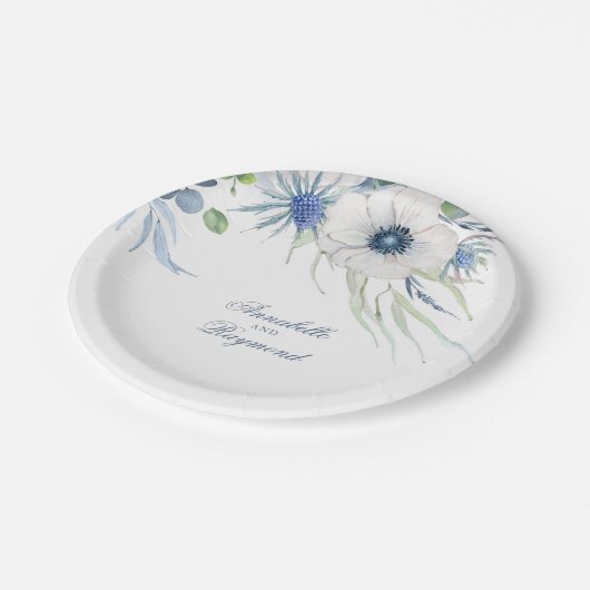 Assiettes En Carton Dusty Blue Floral Mariage (Angle)