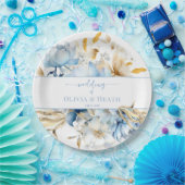 Assiettes En Carton Dusty Blue Floral Mariage or (Fête)