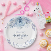 Assiettes En Carton Dusty Blue Floral Rustique Script Mariage Douche (Fête)