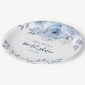 Assiettes En Carton Dusty Blue Floral Rustique Script Mariage Douche (Angle)
