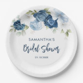 Assiettes En Carton Dusty Blue Floral Script Fête de Mariage (Devant)