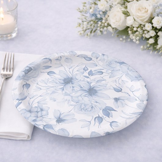 Assiettes En Carton Dusty Blue Floral Wedding