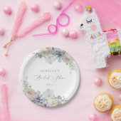Assiettes En Carton Dusty Blue Garden Floral Mariage (Fête)
