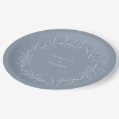 Assiettes En Carton Dusty Blue Minimal Mariage feuille (Angle)