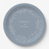Assiettes En Carton Dusty Blue Minimal Mariage feuille (Devant)