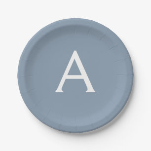 Assiettes En Carton Dusty Blue minimaliste moderne Monogramme élégant