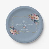 Assiettes En Carton Dusty Blue Misty Rose Fleurs or Mariage (Devant)