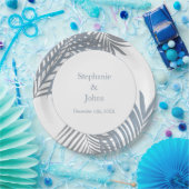 Assiettes En Carton Dusty Blue Palm Feuille Art élégant mariage (Fête)