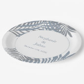 Assiettes En Carton Dusty Blue Palm Feuille Art élégant mariage (Angle)