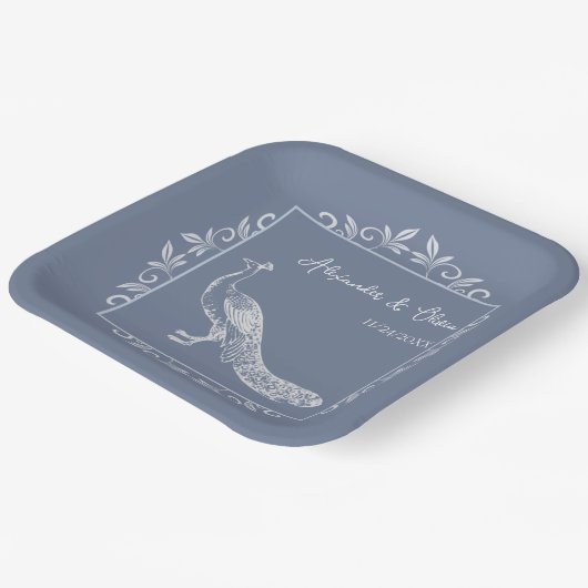 Assiettes En Carton Dusty Blue Peacock Wedding shower (Angulaire)