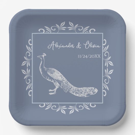 Assiettes En Carton Dusty Blue Peacock Wedding shower (Recto)