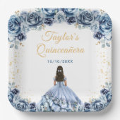 Assiettes En Carton Dusty Blue Princess Floral Quinceañera (Recto)
