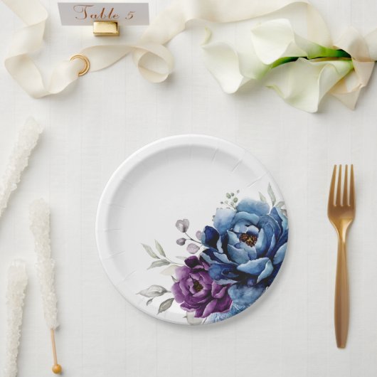 Assiettes En Carton Dusty Blue Purple Navy Lilac Blooms Mariage (Mariage)