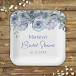 Assiettes En Carton Dusty Blue Romantic Floral Fête des mariées<br><div class="desc">Dusty bleu romantique plaque de papier de douche à fleurs élégantes pour les invitations de mariage, </div>