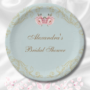 Assiettes En Carton Dusty Blue Rose Pivoine Floral Vintage Shower de M