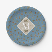 Assiettes En Carton Dusty Blue Rustic Feuilles Brown Monogramme (Devant)