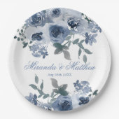 Assiettes En Carton Dusty Blue Sage Aquarelle Peony Mariage (Devant)