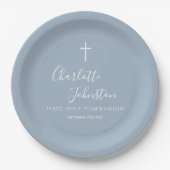 Assiettes En Carton Dusty Blue Script First Holy Communion Papier Plaq (Devant)