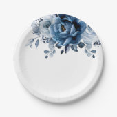 Assiettes En Carton Dusty Blue Slate Navy Floral Botanal Mariage (Devant)