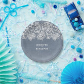 Assiettes En Carton Dusty Blue Vintage Mariage dentelle (Fête)